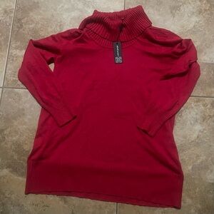 New Cable Gauge Womens Red Sweater Large Collar Rayon Polyester Large Pullover